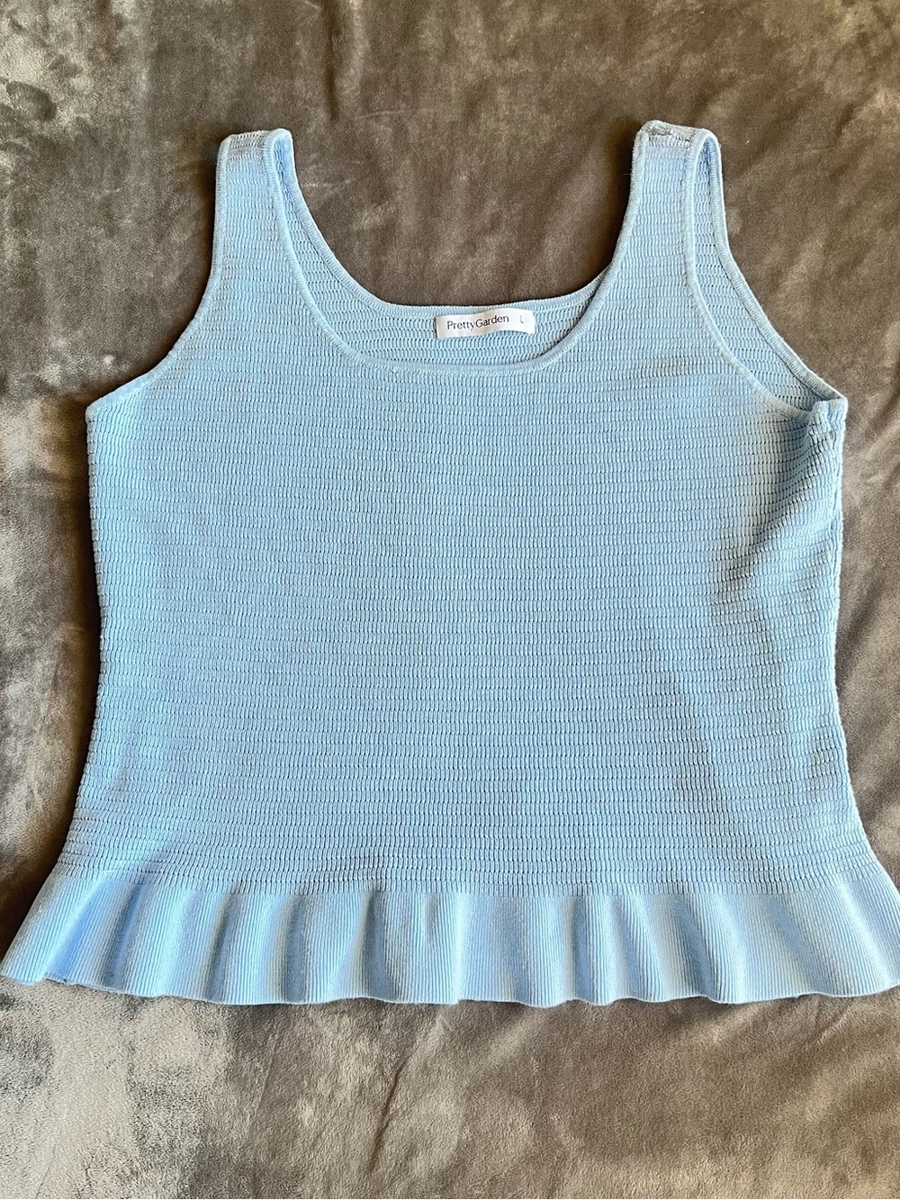 Pretty Garden Pale Blue Knit Ruffle-Hem Tank